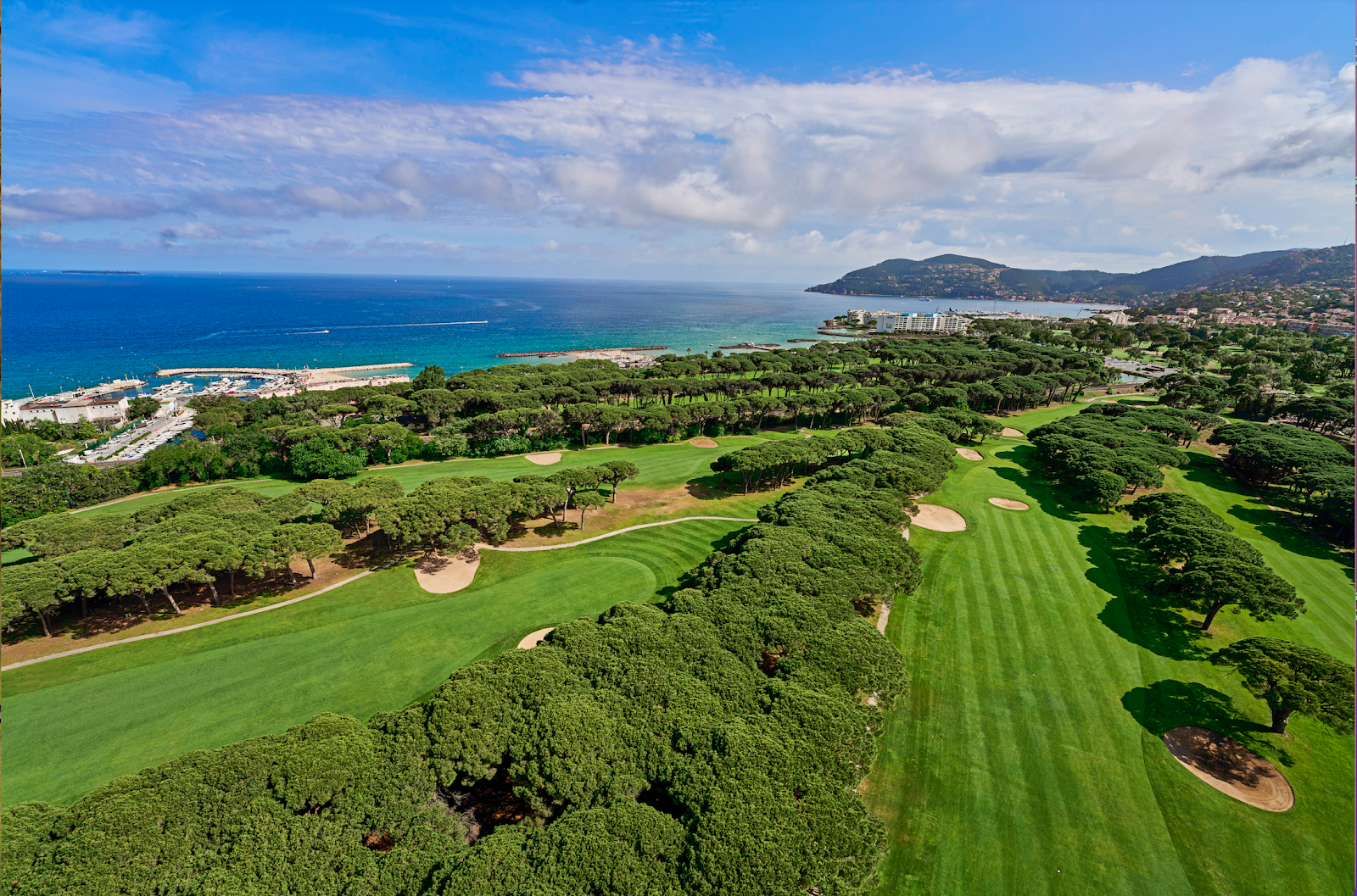 Old Course Cannes-Mandelieu, fairways under umbrella pines near the Bay of Cannes
