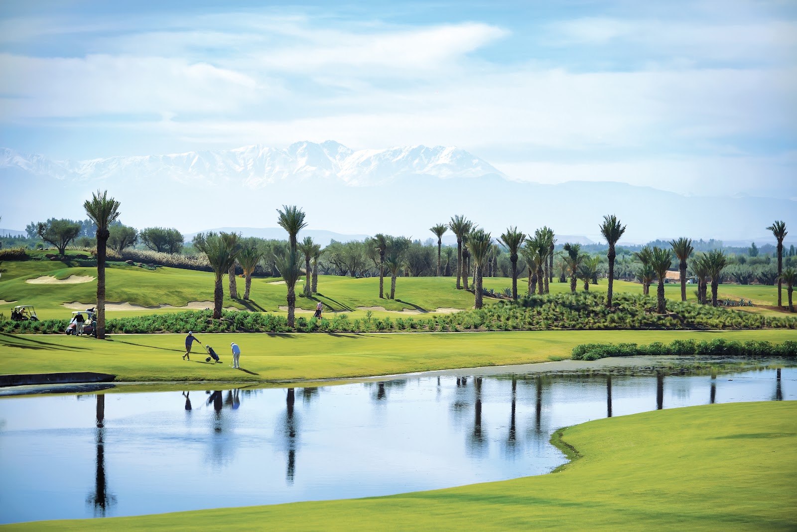 Fairmont Royal Palm Marrakech golf course with Atlas Mountain views, Morocco