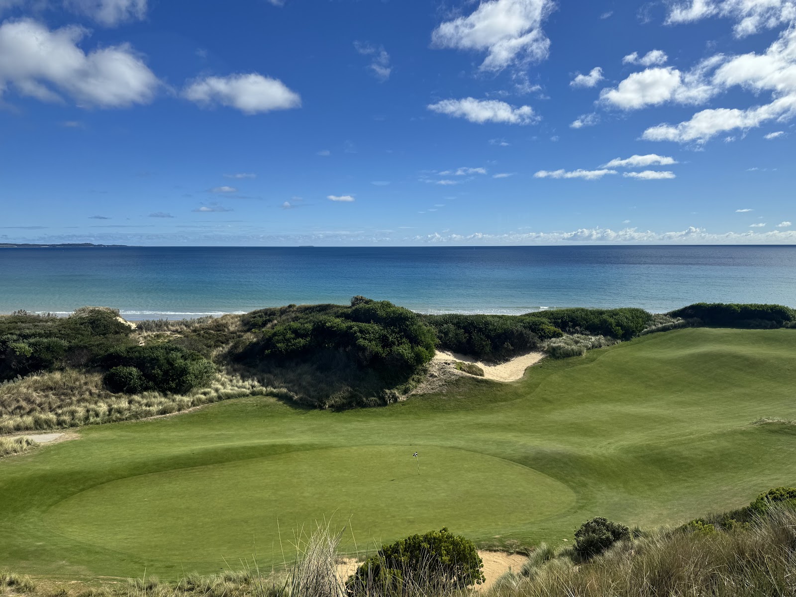 Barnbougle Lost Farm, links fairway running through the dunes above Anderson Bay, Tasmania