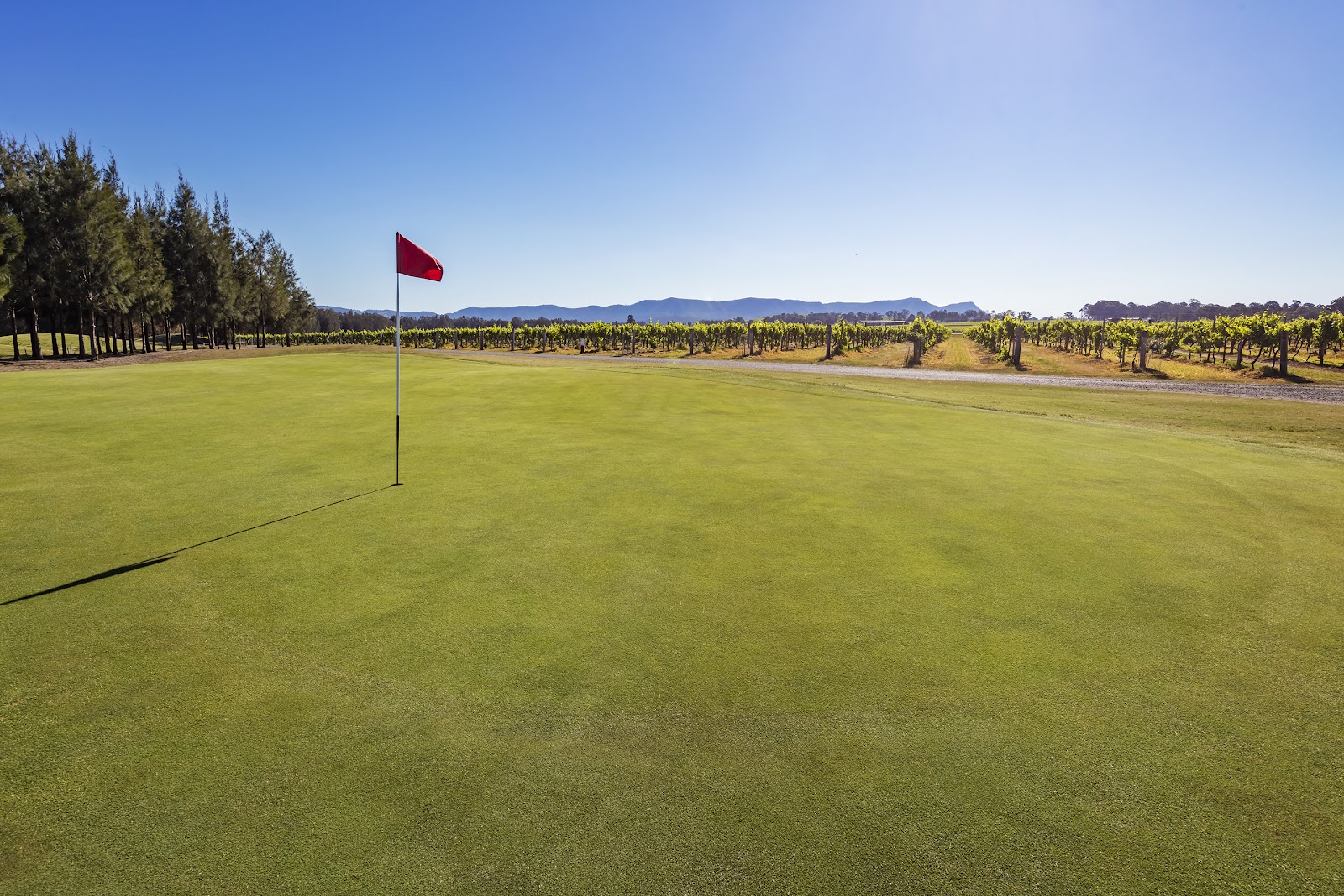 Hunter Valley Golf Club at Lovedale, a parkland fairway with lake and vineyards in the New South Wales wine country