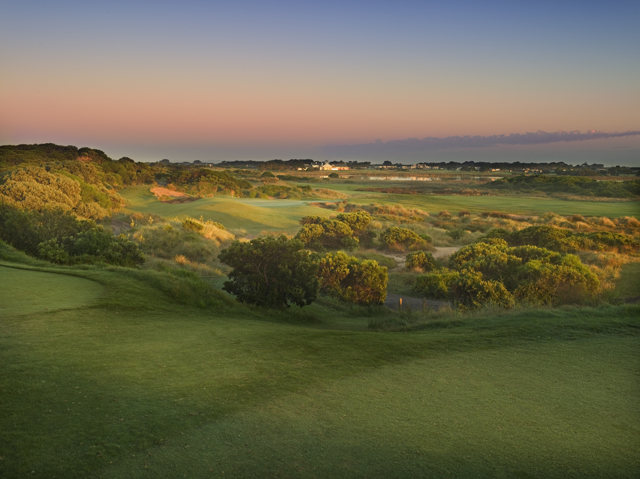 Thirteenth Beach Golf Links, links fairway through coastal dunes near Barwon Heads, Victoria, Australia