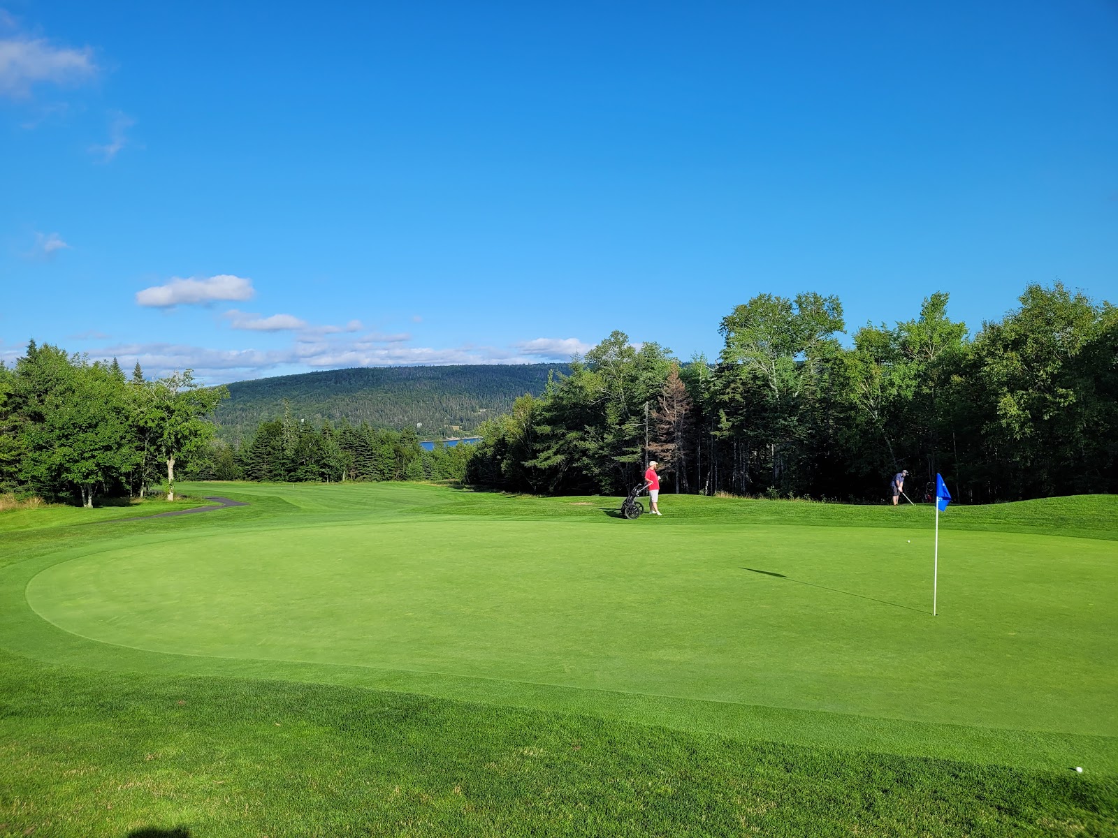 Bell Bay Golf Club, fairways descending toward the Bras d'Or Lake at Baddeck, Cape Breton, Nova Scotia, Canada