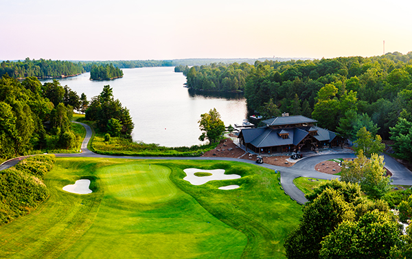 The Ridge at Manitou, granite and woodland golf hole above Lake Manitouwabing in McKellar, Ontario, Canada