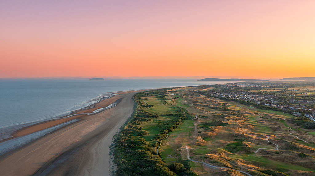 The Championship links at Burnham and Berrow in Somerset, tumbling dunes and links fairways near the Bristol Channel