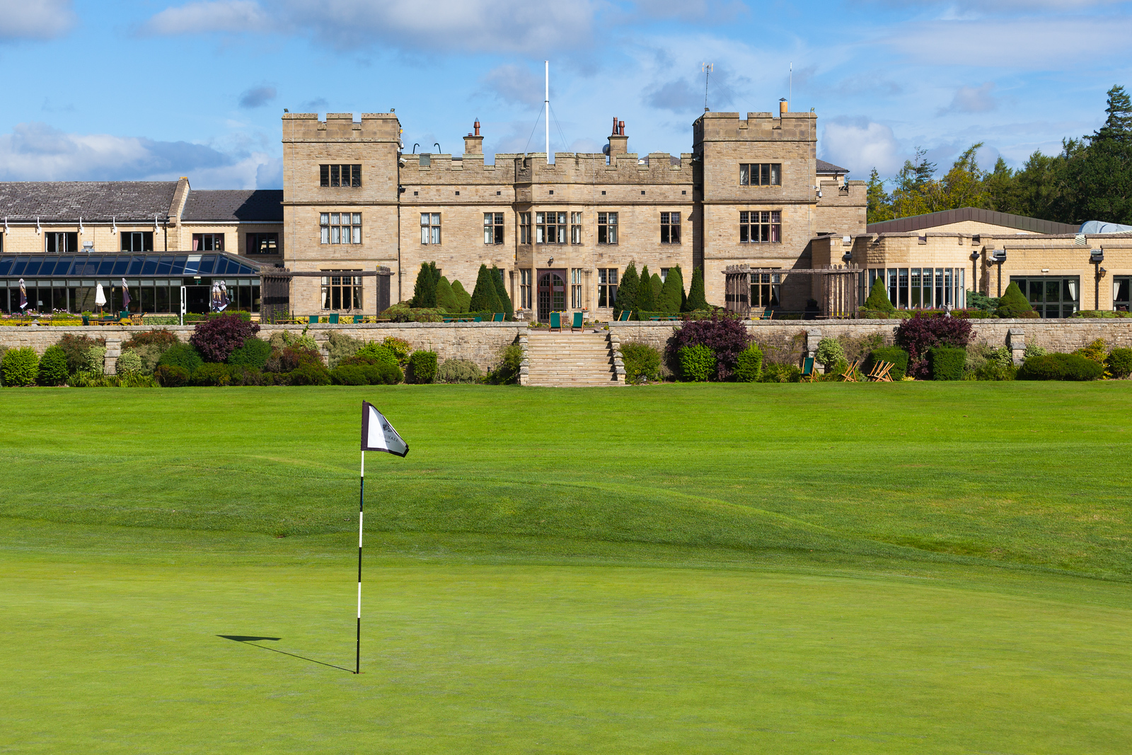 Slaley Hall Hunting Course, parkland fairway framed by Northumberland forest near Hexham, England