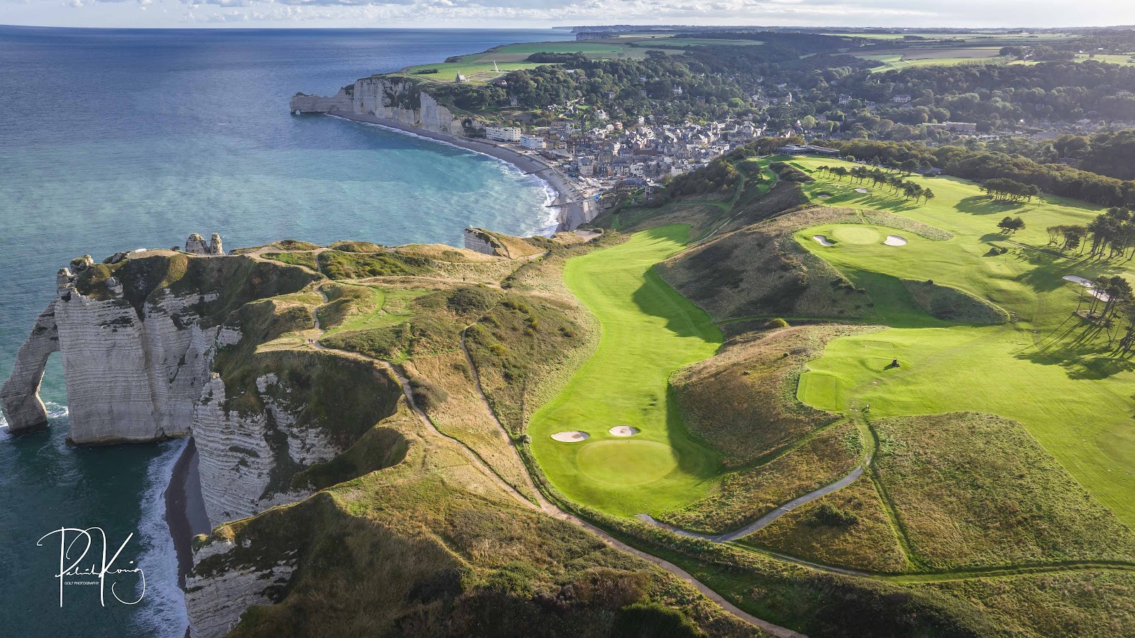 Golf d'Etretat, clifftop fairway above the alabaster coast and English Channel in Normandy, France