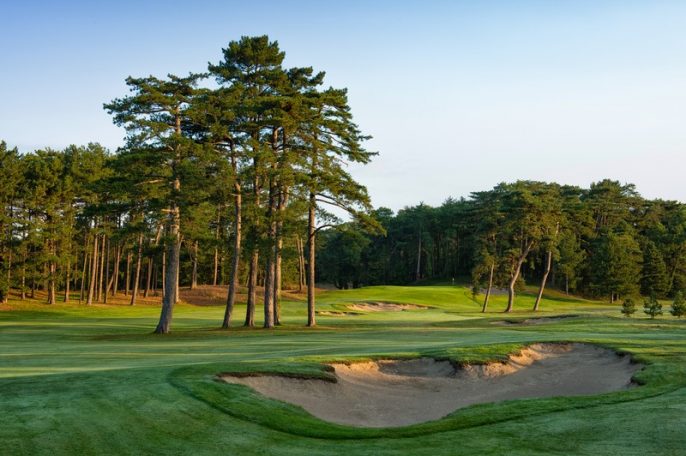 Golf d'Hardelot Les Pins, fairway winding through mature pine forest, northern France
