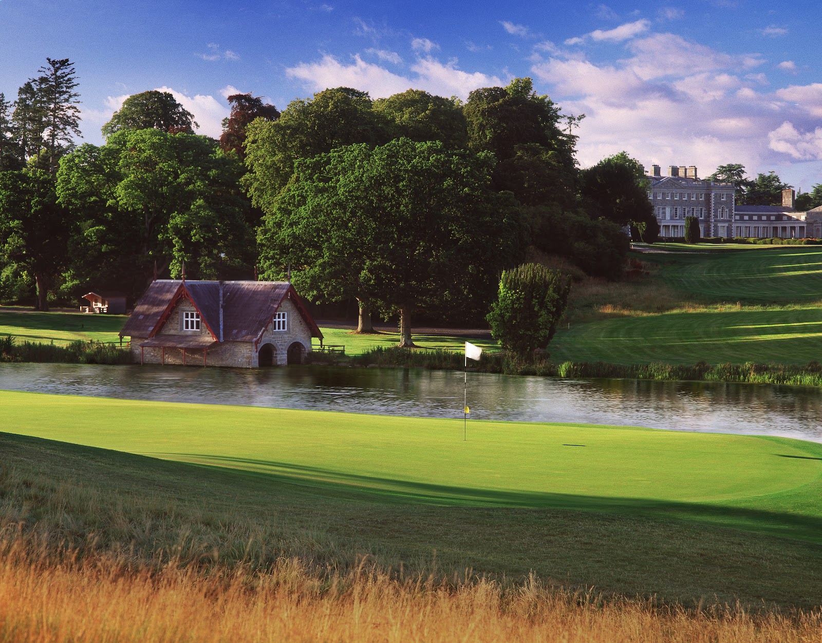 Carton House O'Meara Course, parkland fairway among ancient woodland on the estate near Maynooth, County Kildare, Ireland