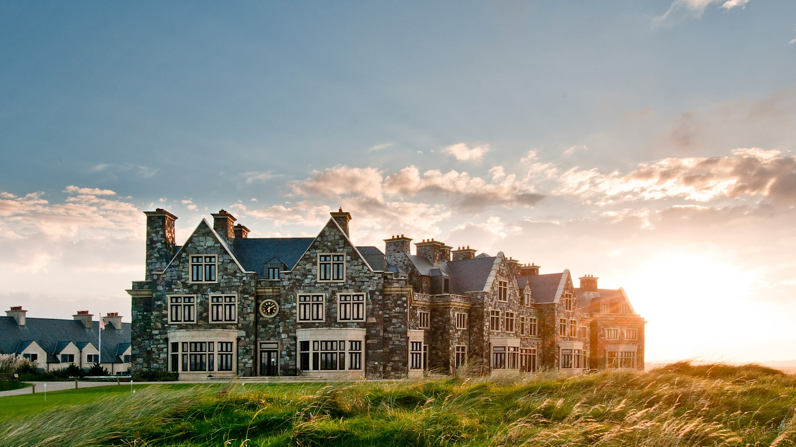 Trump Doonbeg golf links winding through giant dunes above Doughmore Bay in County Clare