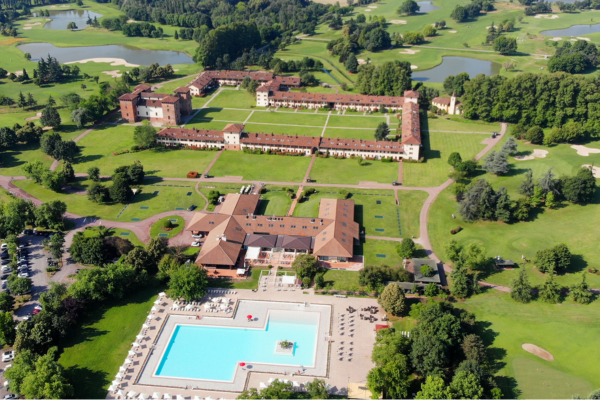 Castello di Tolcinasco, parkland fairway near the castle south of Milan, Italy