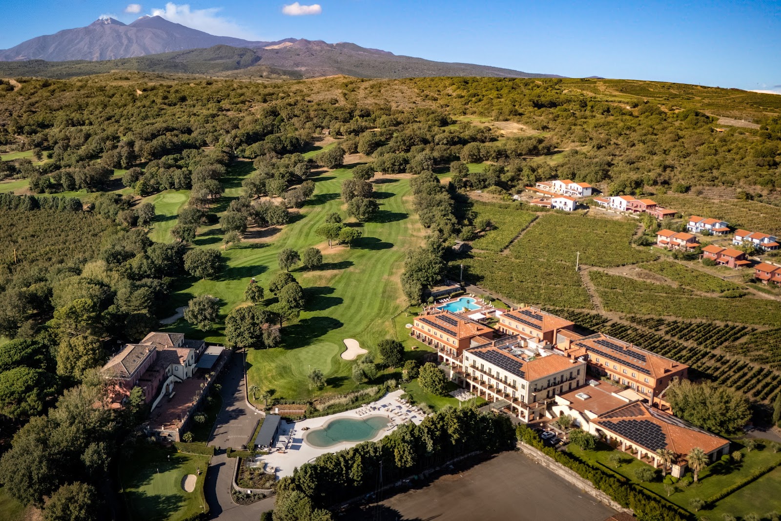 Il Picciolo Etna Golf, fairway on the volcanic slopes of Mount Etna near Castiglione di Sicilia, Italy