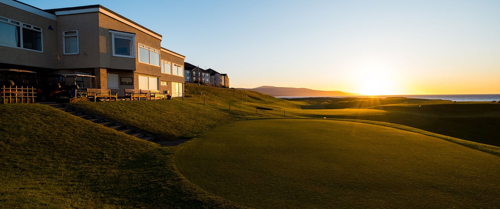 Brora Golf Club links on the Sutherland coast, North Sea beyond the dunes in the Scottish Highlands