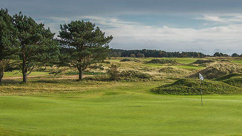 Panmure Golf Club, links fairway running through gorse and dunes at Barry in Angus