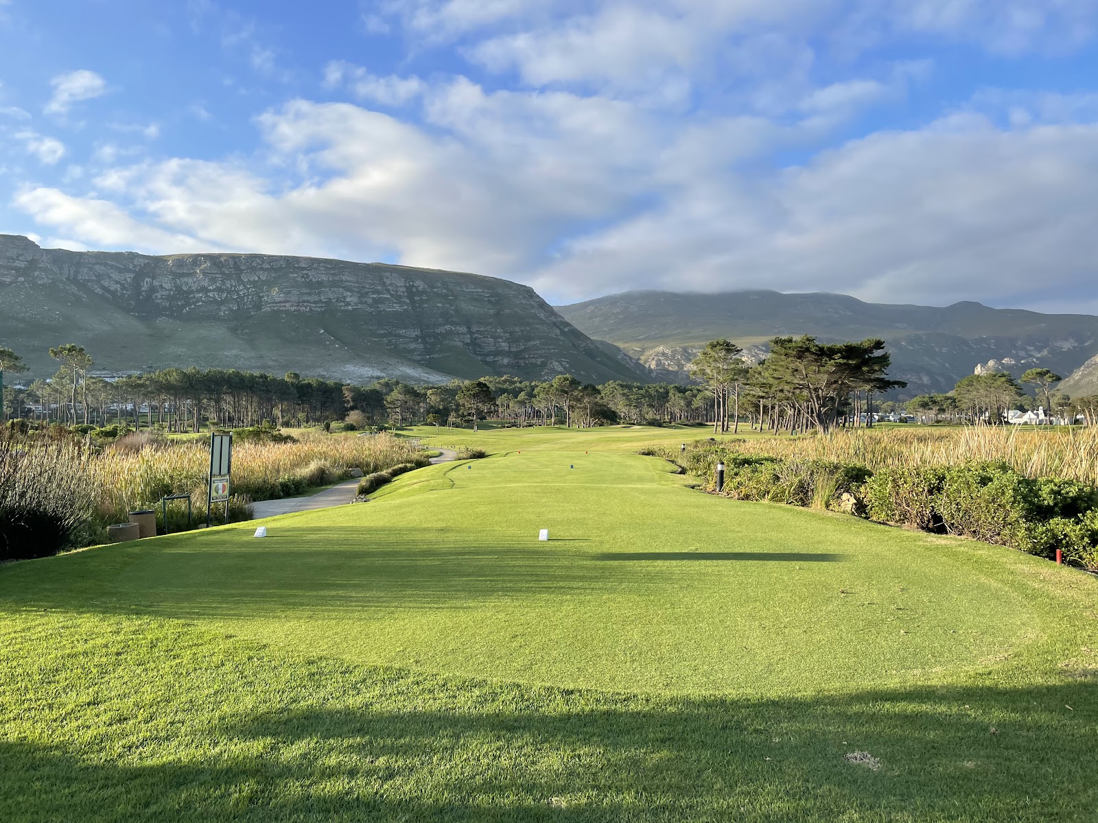 Hermanus Golf Club, fynbos fairway beneath the Kleinrivier mountains above Walker Bay, Western Cape, South Africa