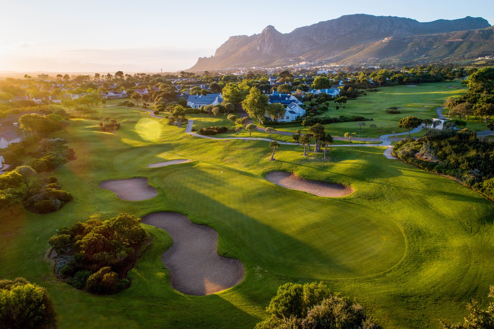 Steenberg Golf Club, fairway framed by mountains and vineyards in the Constantia Valley near Cape Town, South Africa