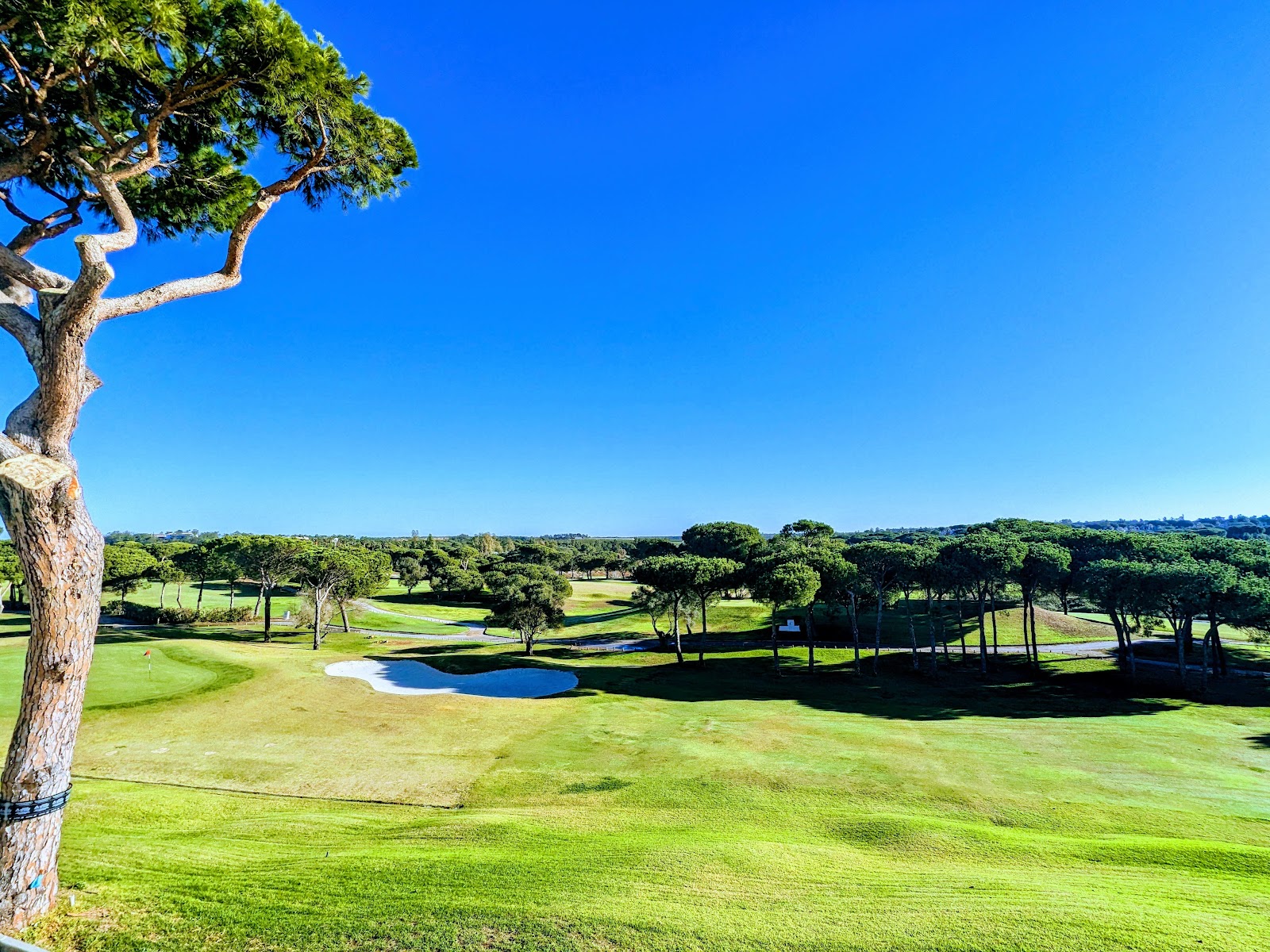 El Rompido South Course, open fairway and green on the Costa de la Luz at Cartaya, Huelva, Spain