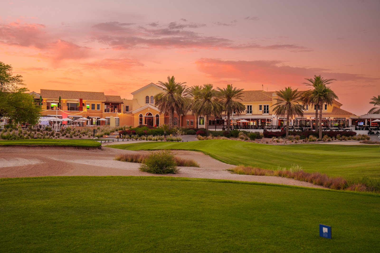 Arabian Ranches Golf Club, a desert-style fairway framed by native sand and scrub in inland Dubai, United Arab Emirates