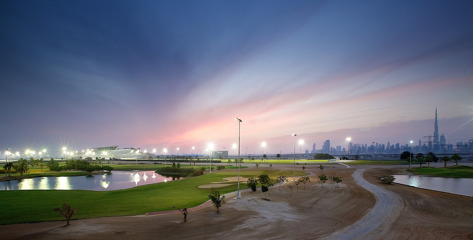 The Track Meydan Golf, floodlit fairway and lake beside the Meydan Racecourse in Dubai