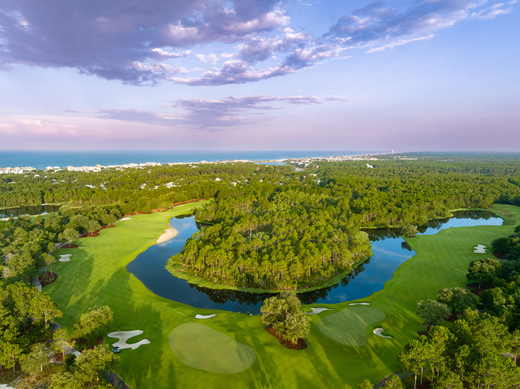 Camp Creek Golf Club, rolling dune scape fairway and waste bunkering near Panama City Beach, Florida