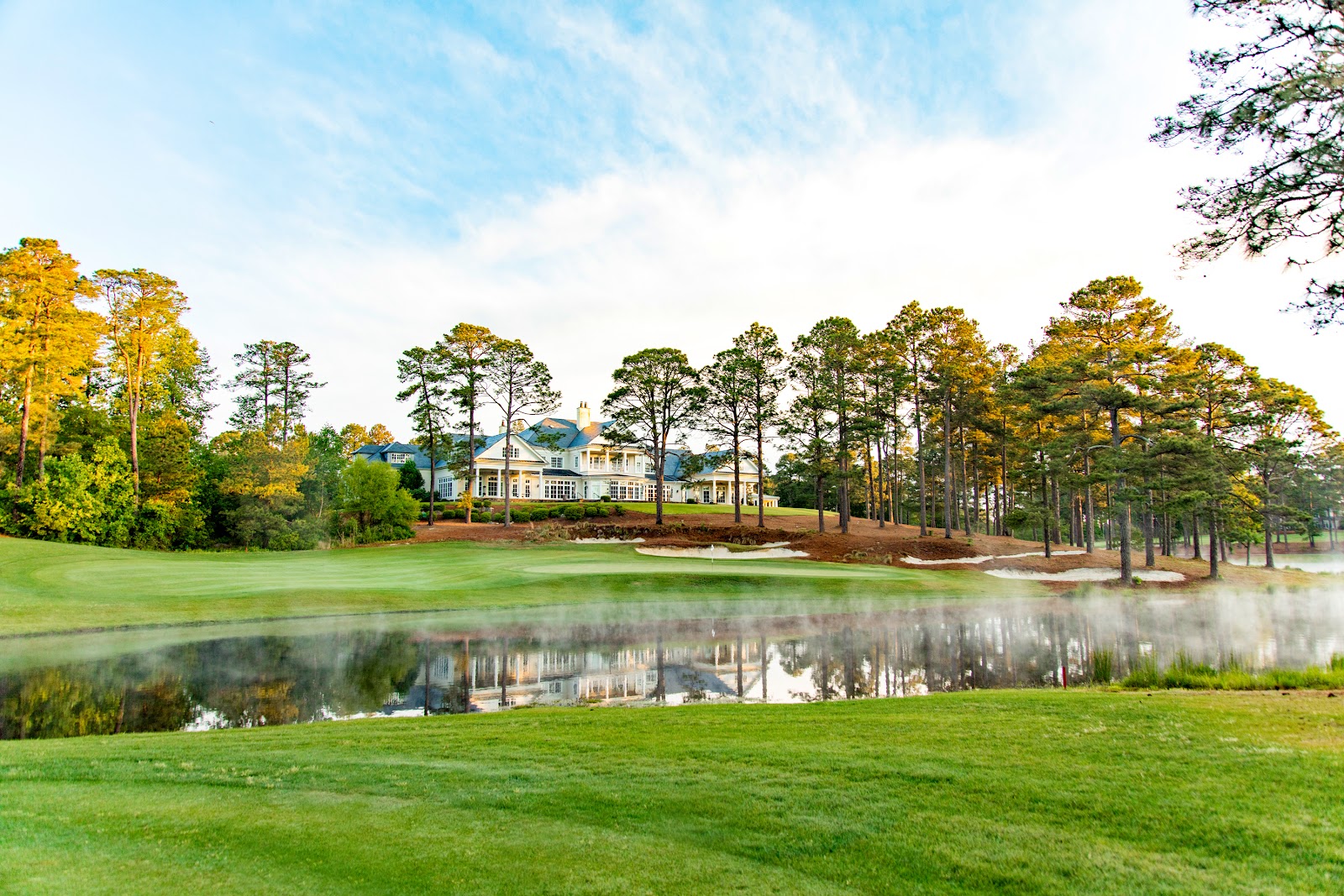 Forest Creek Golf Club South Course, rolling pine framed parkland fairway in Pinehurst, North Carolina