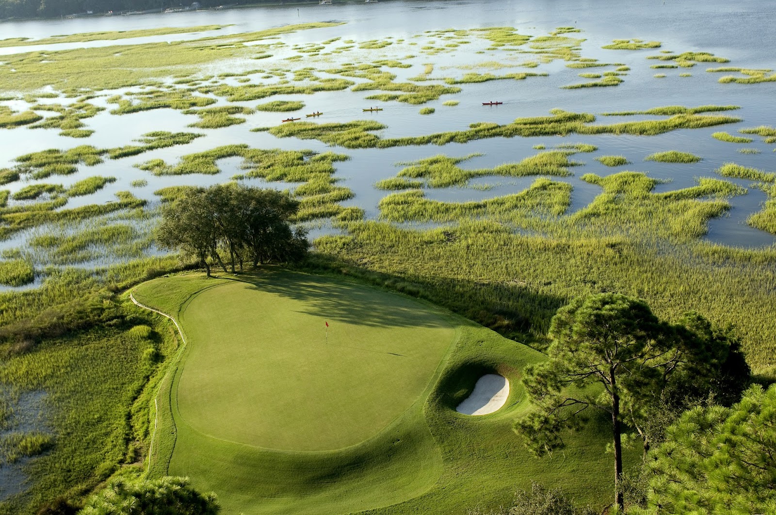 Long Cove Club, a Pete Dye fairway through marsh and live oaks on Hilton Head Island, South Carolina