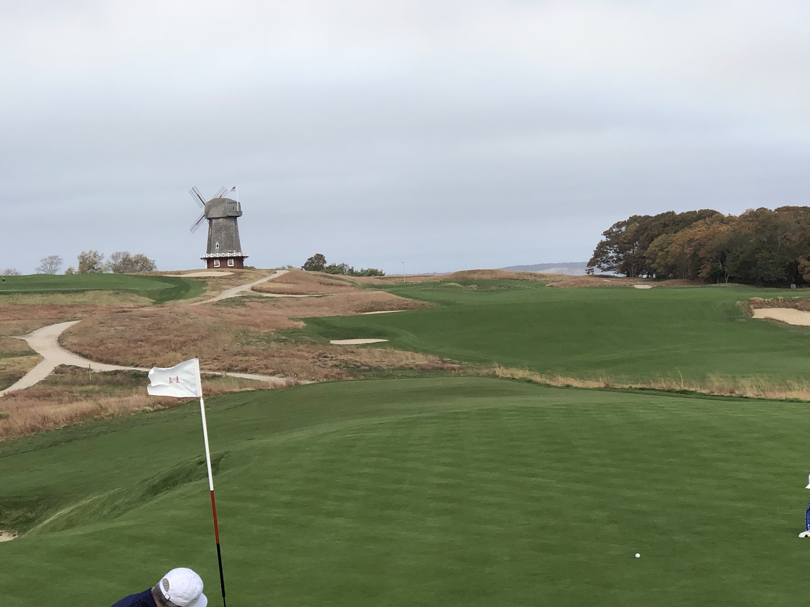 National Golf Links of America, links fairways and the windmill above Peconic Bay in Southampton, New York