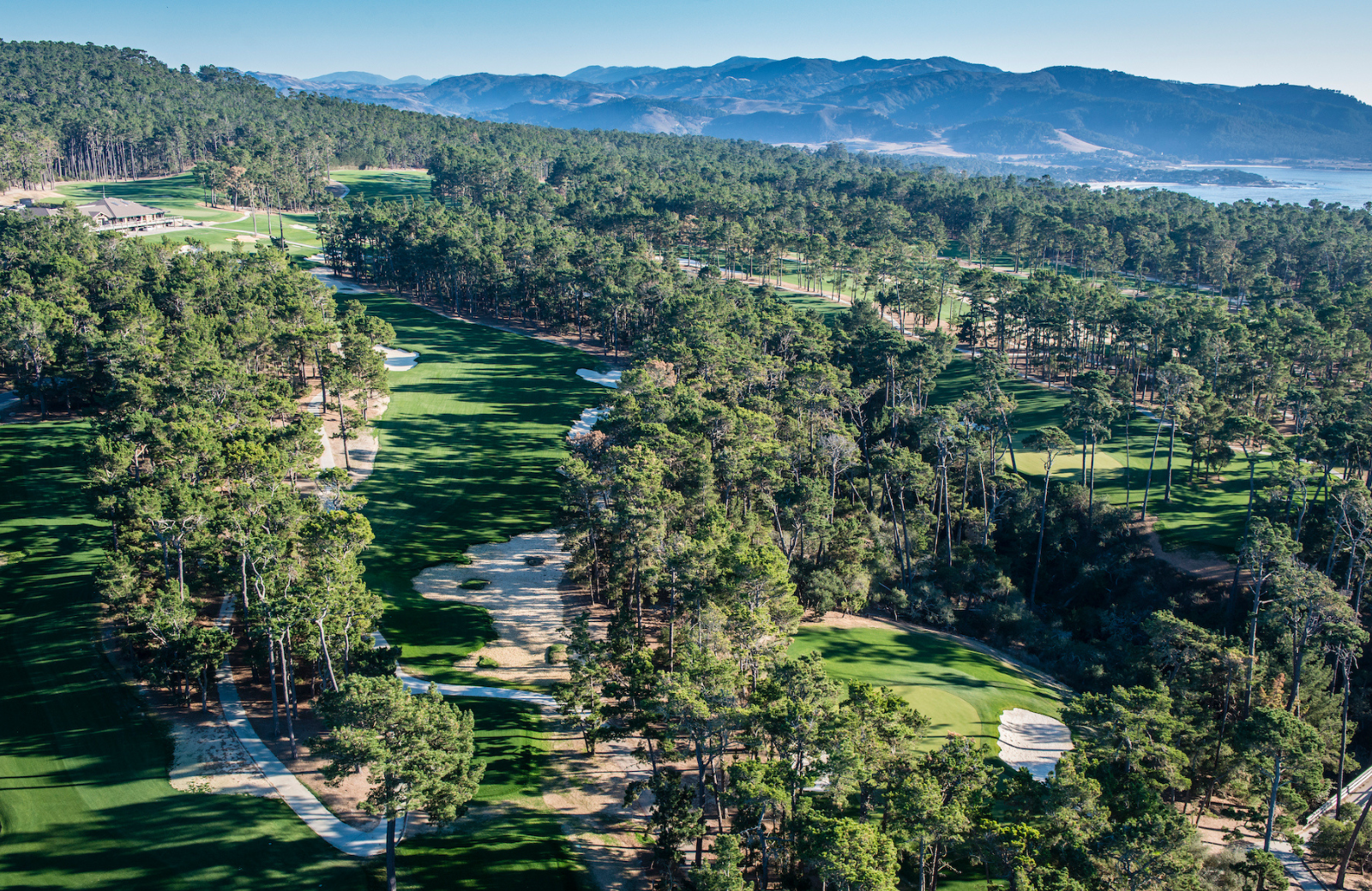 Poppy Hills Golf Course, sand capped fairway through the pines of the Del Monte Forest at Pebble Beach, California