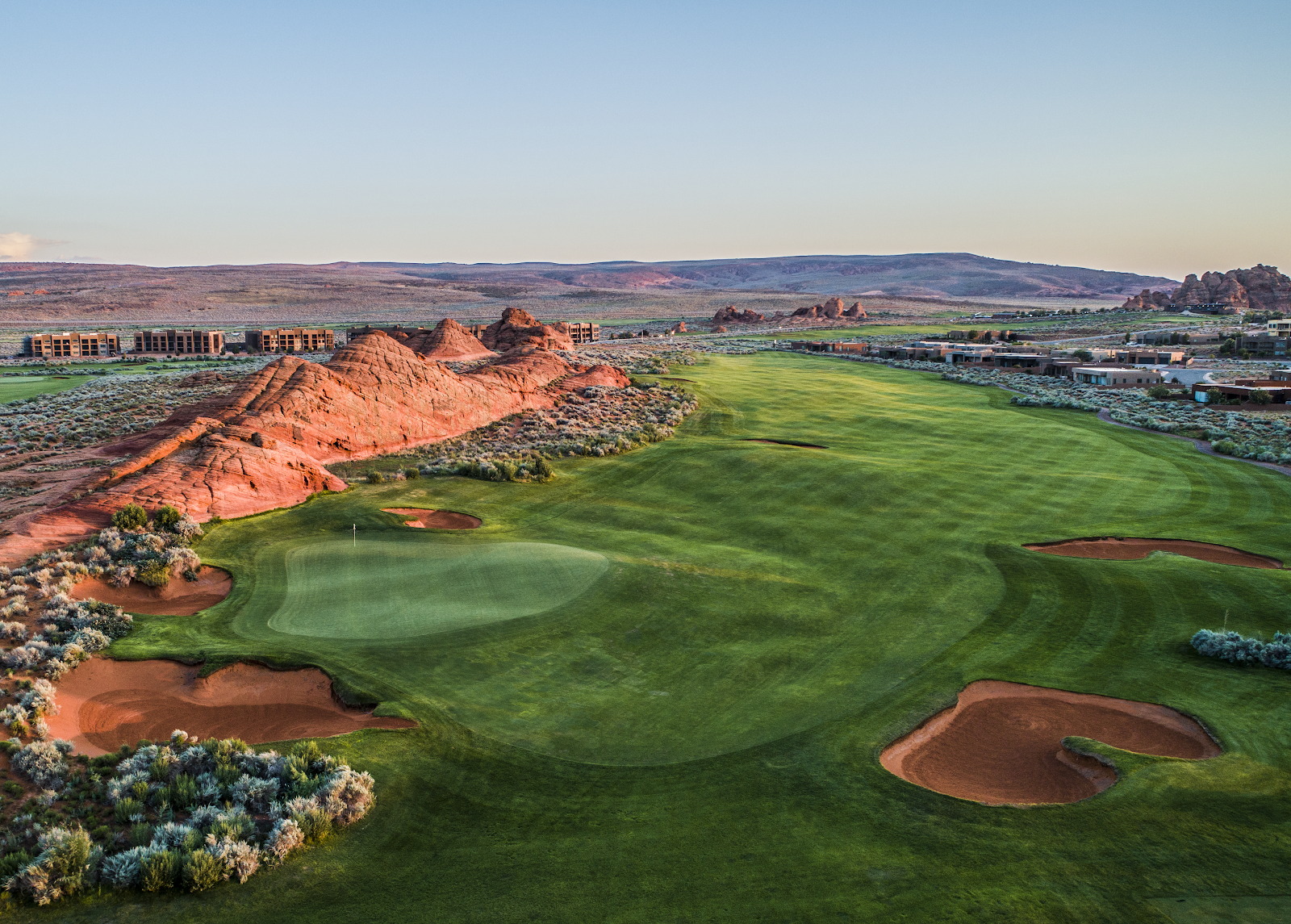 Sand Hollow Resort Championship Course, fairways on the red rock mesa above Sand Hollow Reservoir near Hurricane, Utah