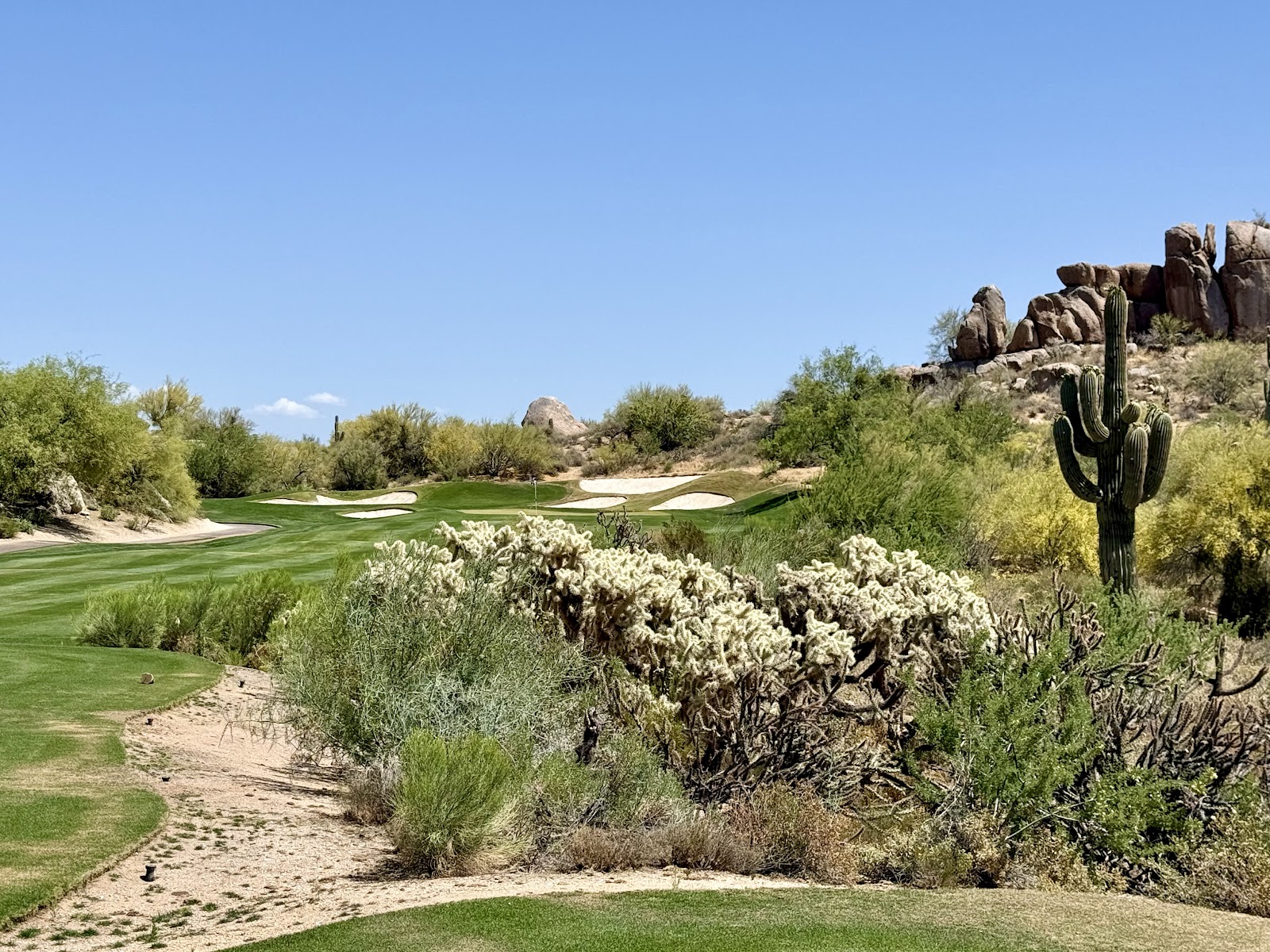 Boulders Resort South course, a desert fairway framed by giant granite boulder formations in Carefree, Arizona