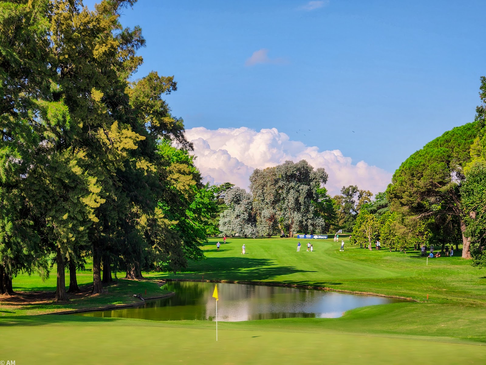 Olivos Golf Club, tree lined fairway and water hazard on the parkland course outside Buenos Aires