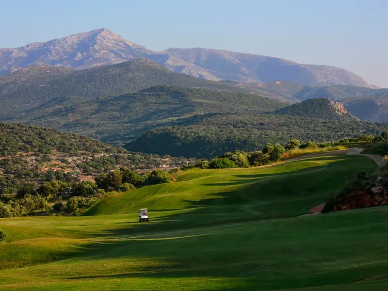 The Crete Golf Club at Hersonissos, fairways set against the dramatic Cretan hills, Greece