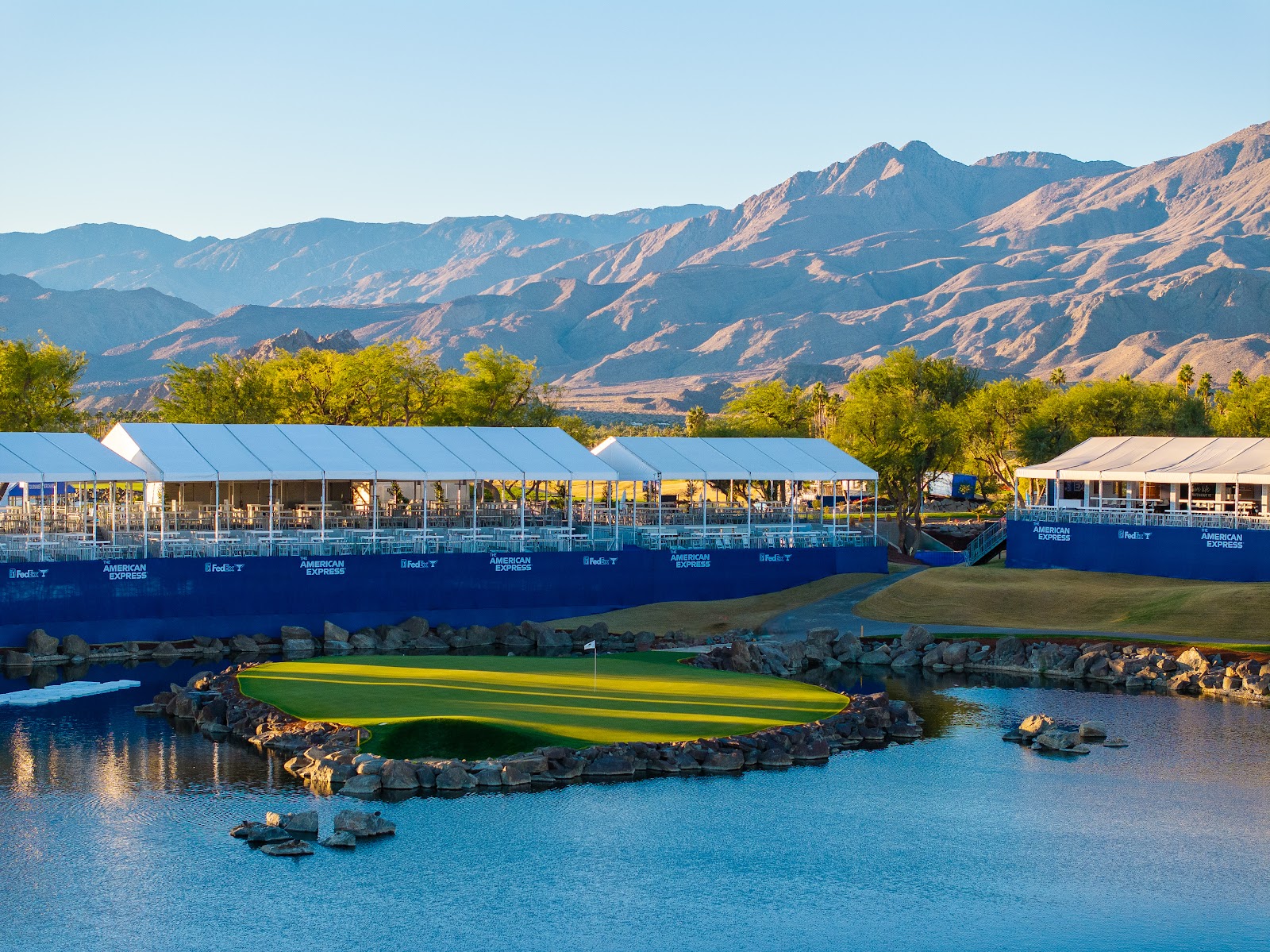 The Pete Dye Stadium Course at PGA West, desert fairways below the mountains in La Quinta, California