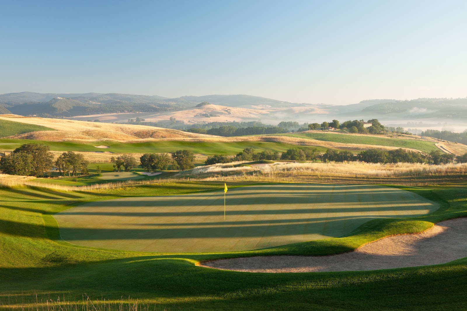 Castiglion del Bosco golf course among the vineyards and hills of the Val d'Orcia in Tuscany