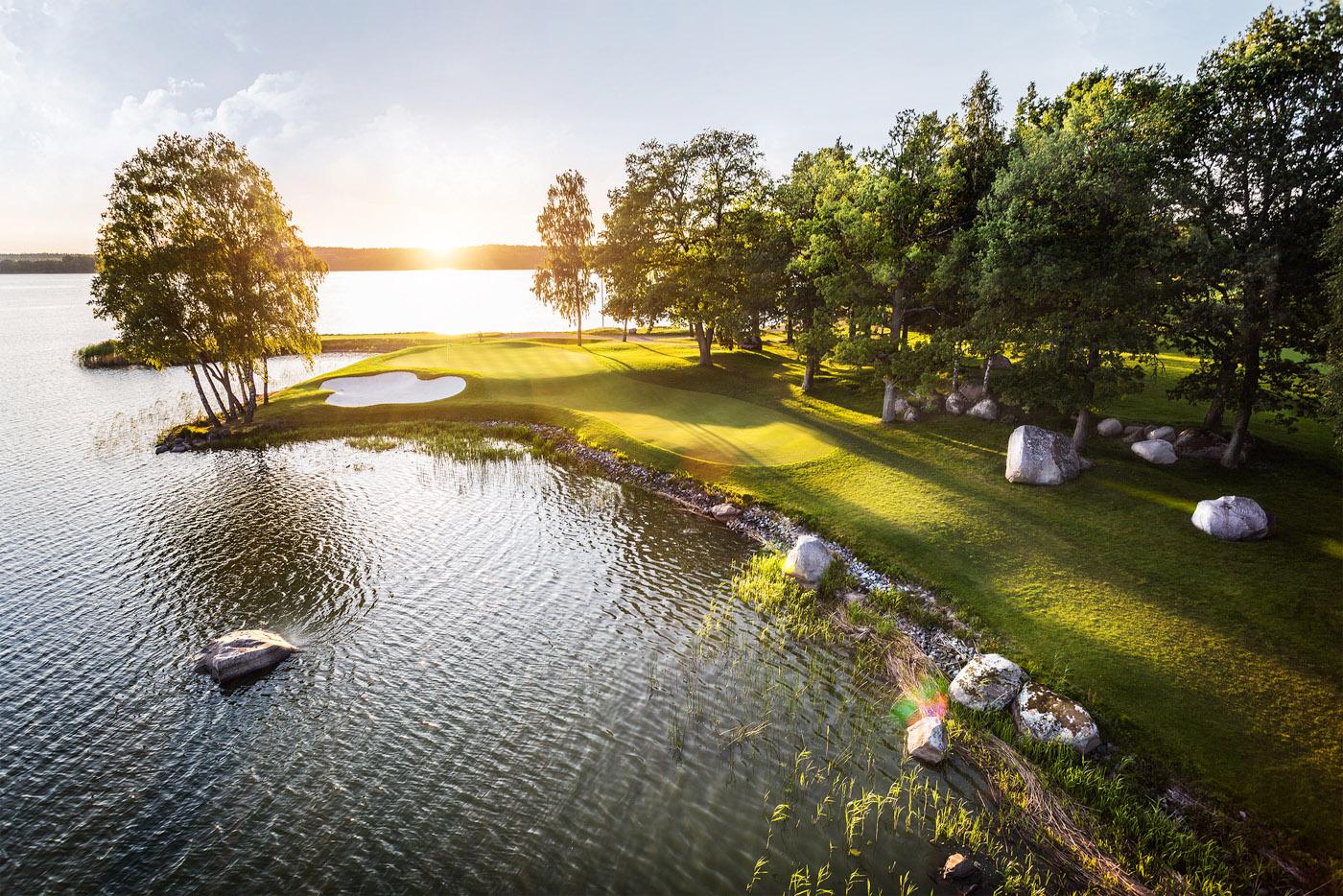 Ullna Golf Club near Stockholm, Sweden, water lined fairway