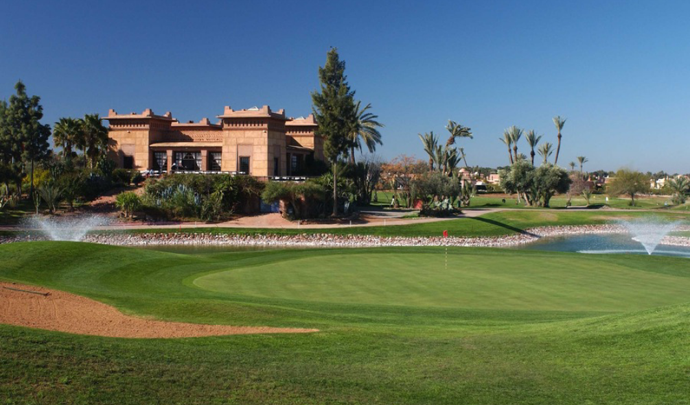 Amelkis Golf Club, palm-lined fairway near Marrakech, Morocco